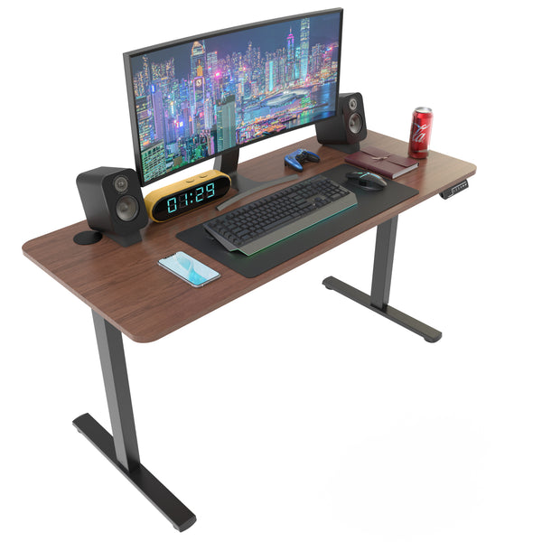Marco de Escritorio de pie motorizado eléctrico Ajustable en Altura y Ancho ergonómico, Mesa de computadora para Oficina en casa, Nogal (140 x 60cm)