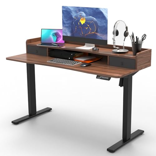 Escritorio de pie eléctrico Ajustable en Altura con Dos Niveles para el Ordenador de la Oficina en casa 140×60cm(Negro)