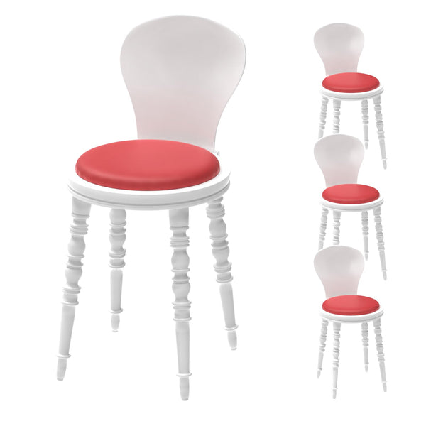 Blanco Juego de 4 Sillas de Comedor Modernas Vintage Blancas de PC, Silla Fantasma para Casa, Cocina Office con Cojines Rojos