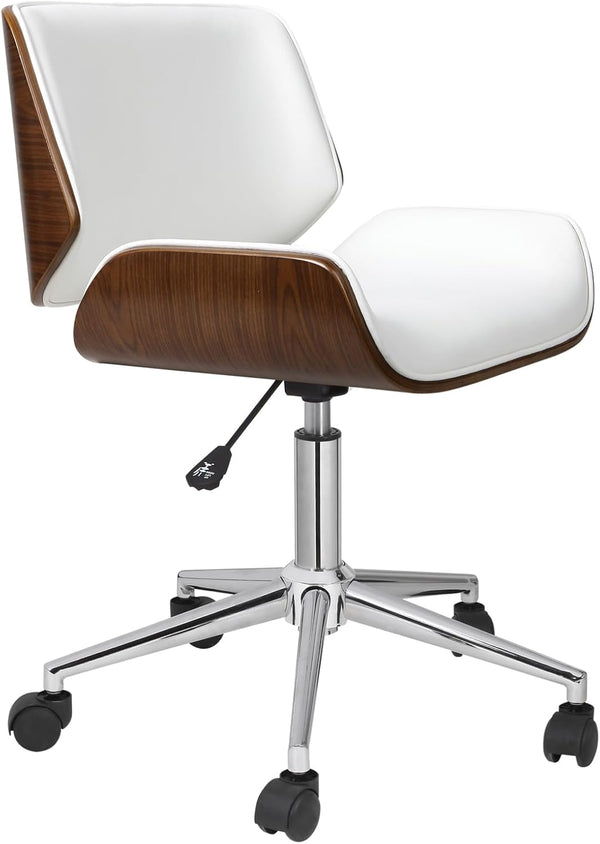 Cuadrado Mid-Century Moderna Silla de Escritorio con Ruedas de Madera Curvada con tapicería de Piel sintética y Altura Ajustable