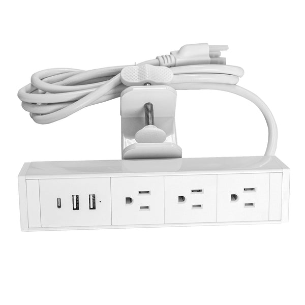 Accesorios de ordenador Estación de carga rápida 5 en 1 con pinza deslizante para ordenador con 3 puertos de salida de CA, 1 puerto USB-A y 1 puerto USB-C.（blanco）