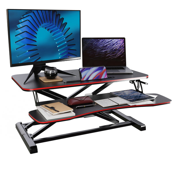 Convertidor de sobremesa de pie para ordenador de 32", estación de trabajo para juegos, compatible con monitor y portátil (rojo&negro)