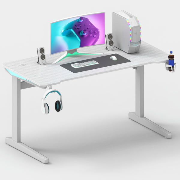 Escritorio Gamer para computadora Fibra de Carbono con LED RGB, portavasos y Gancho para Auriculares
