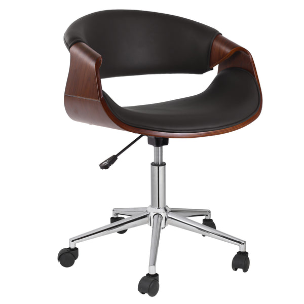 Mid-Century Moderna Silla de Escritorio con Ruedas de Madera Curvada con tapicería de Piel sintética y Altura Ajustable (Curve, negro)