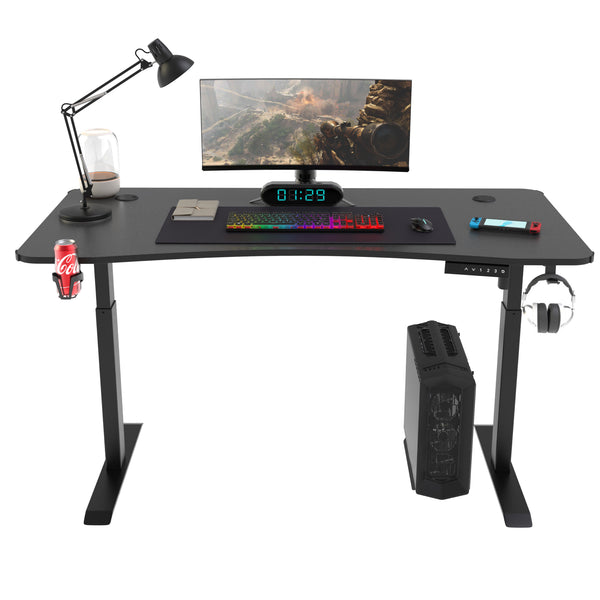 Mesa Gamer, con iluminación LED RGB, portavasos y Gancho para Auriculares (Negro)