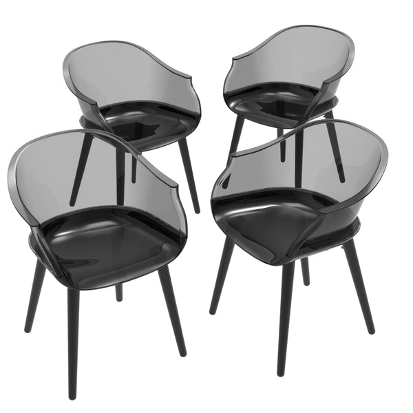Juego de 4 Sillas de Comedor para PC, Color Negro Ahumado Translúcido, Silla de Comedor Transparente, Silla de Comedor Translúcida