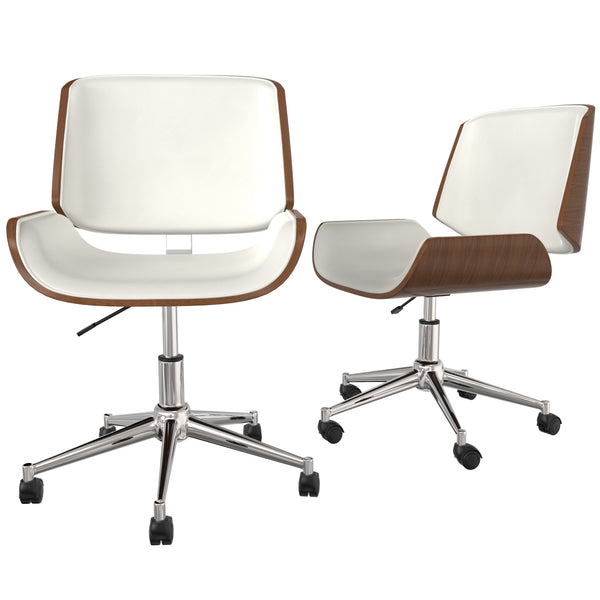 FOH Set de 2 sillas giratorias de Nogal para Oficina en casa, Silla de Escritorio con Ruedas,  Silla de tocador，Altura Ajustable con tapizado de Piel sintética silla negro para estudio, dormitorio y oficina