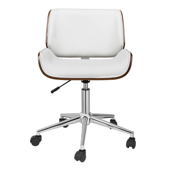 Fohfurniture - Silla De Escritorio Con Ruedas Y Giratorias De Madera Silla Para Vanity Curvada Con Altura Ajustable Y Tapicería De Piel Sintética Silla Ergonomica Oficina De Blanca